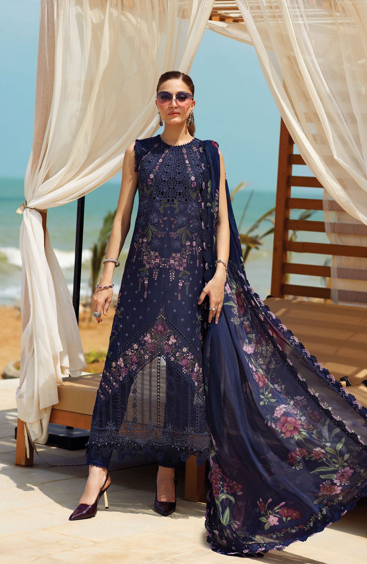 Maria B Embroidered Luxury Lawn Unstitched 3 Piece Suit - MB25LL - D-10 - Blue - Summer Collection