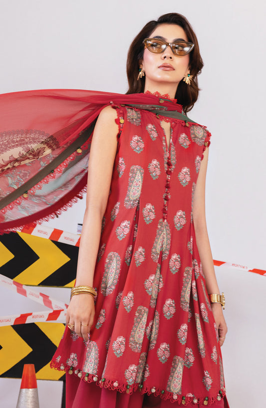 M Basics Digital Printed Linen Unstitched 3 Piece Suit - 10A - MB25BSW - Pink - Winter Collection