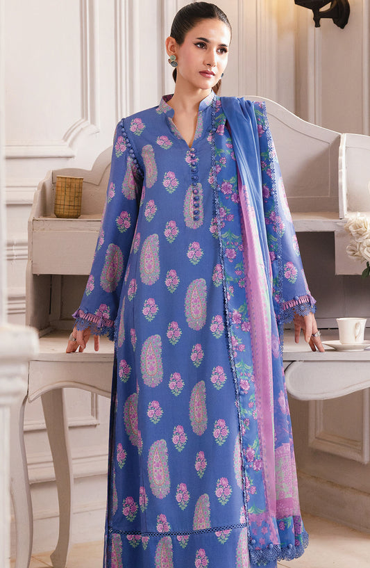 M Basics Digital Printed Linen Unstitched 3 Piece Suit - 10B - MB25BSW - Blue - Winter Collection