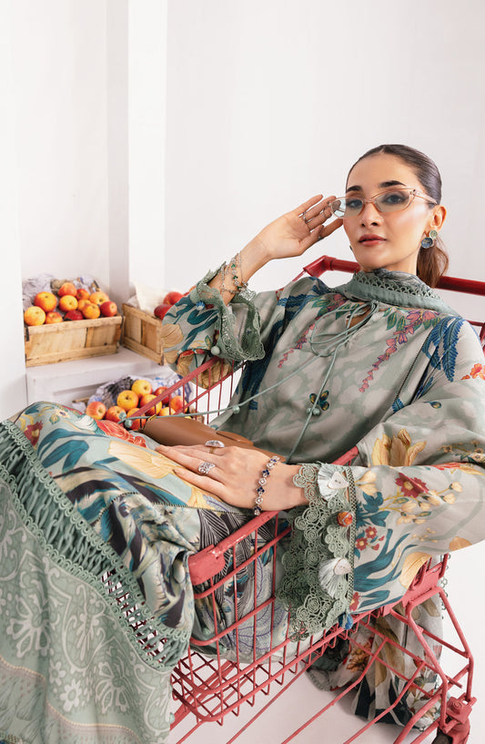 M Basics Digital Printed Linen Unstitched 3 Piece Suit - 9A - MB25BSW - Green - Winter Collection