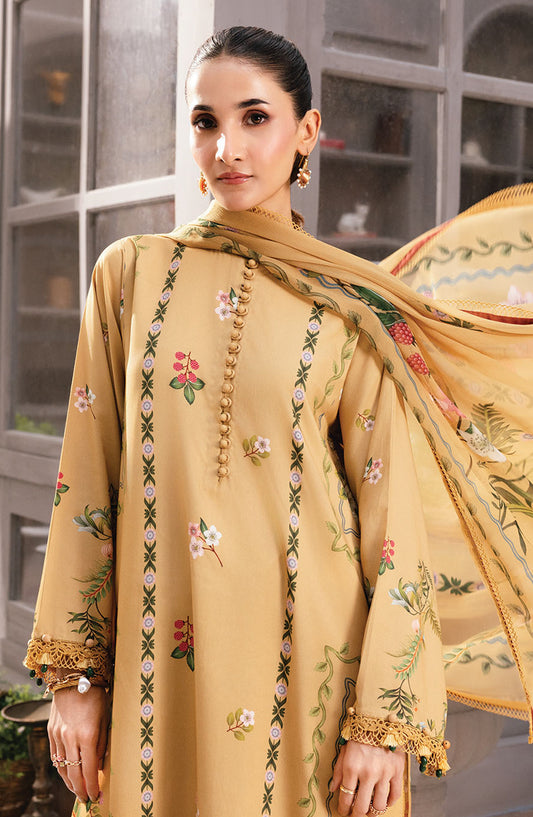 M Basics Digital Printed Marina Twill Unstitched 3 Piece Suit - 5B - MB25BSW - Yellow - Winter Collection