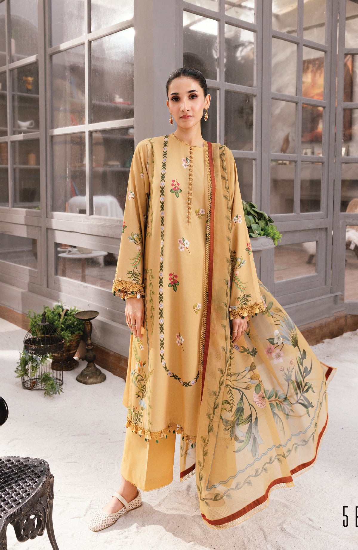 M Basics Digital Printed Marina Twill Unstitched 3 Piece Suit - 5B - MB25BSW - Yellow - Winter Collection