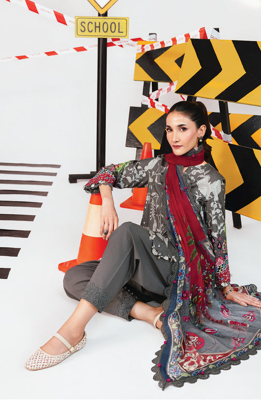 M Basics Digital Printed Marina Twill Unstitched 3 Piece Suit - 6A - MB25BSW - Grey - Winter Collection