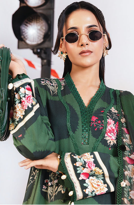 M Basics Digital Printed Marina Twill Unstitched 3 Piece Suit - 7A - MB25BSW - Green - Winter Collection