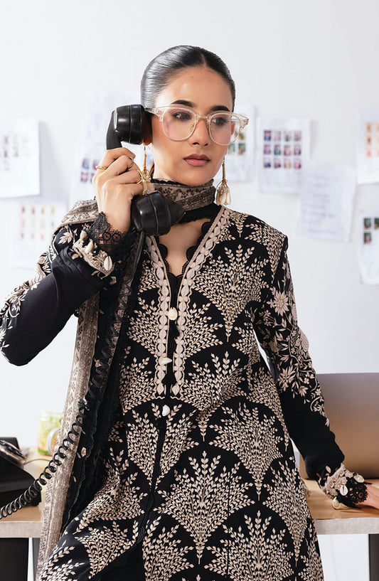 M Basics Digital Printed Marina Twill Unstitched 3 Piece Suit - 8A - MB25BSW - Black - Winter Collection