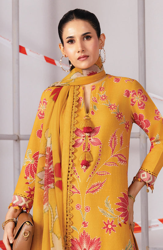 M Basics Digital Printed Slub Khaddar Unstitched 3 Piece Suit - 4B - MB25BSW - Mustard - Winter Collection