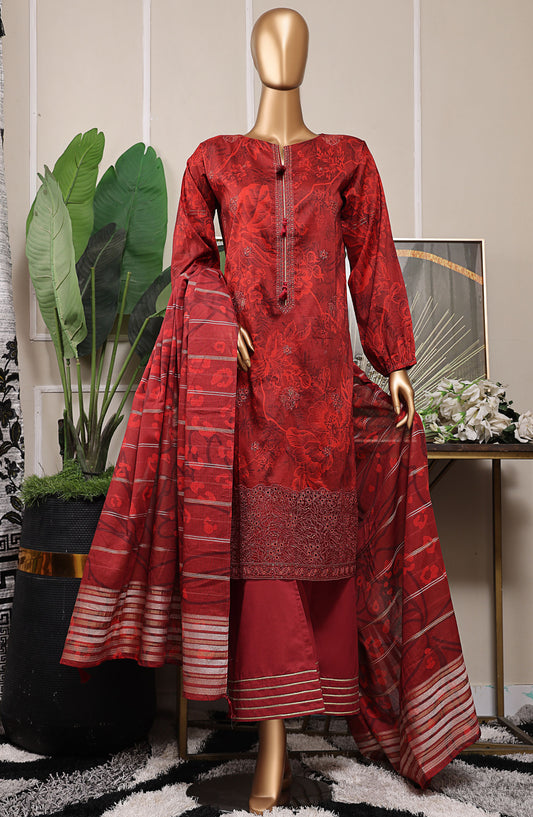 Mahee by HZ Textile Embroidered Cotton Lawn Unstitched 3 Piece Suit - HZ25MHE2 - MEJ-1253 - Red - Summer Collection