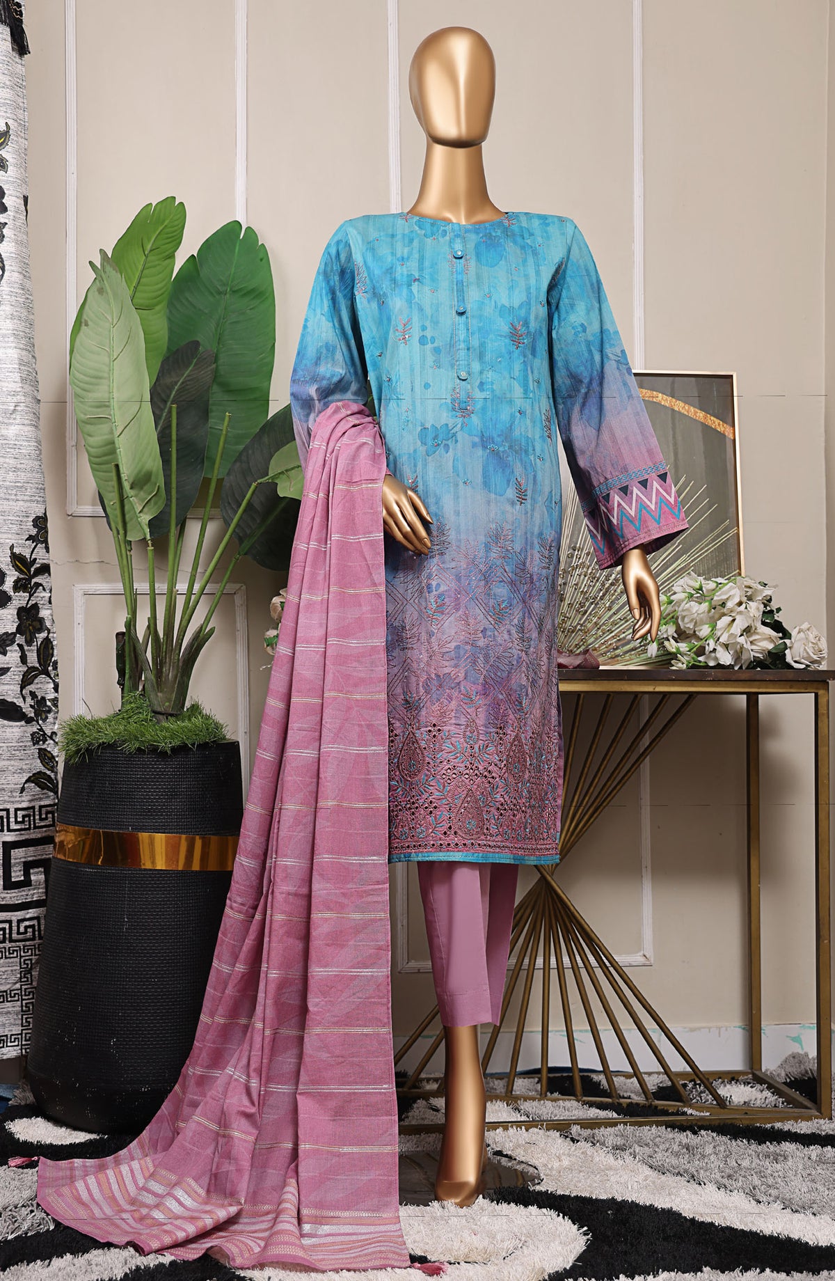Mahee by HZ Textile Embroidered Cotton Lawn Unstitched 3 Piece Suit - HZ25MHE2 - MEJ-1255 - Blue - Summer Collection