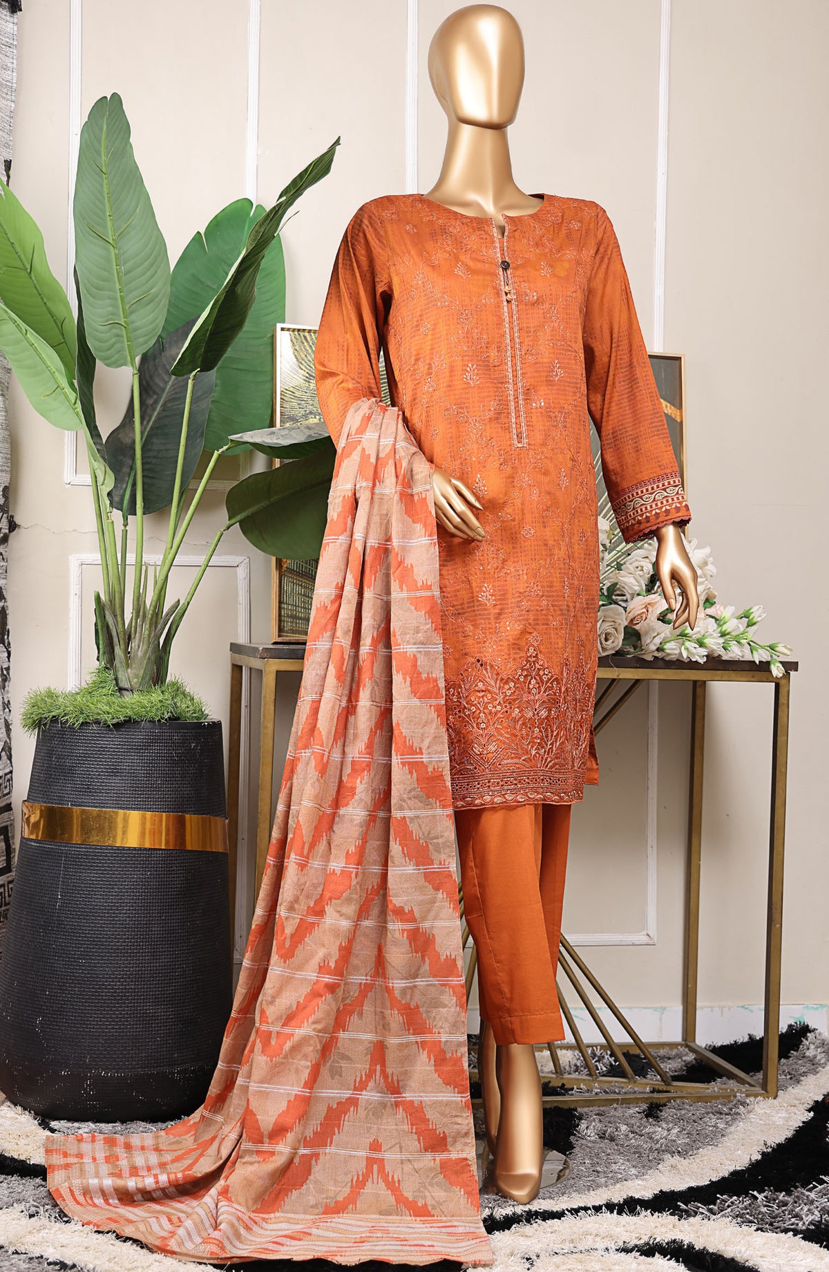 Mahee by HZ Textile Embroidered Cotton Lawn Unstitched 3 Piece Suit - HZ25MHE2 - MEJ-1254 - Orange - Summer Collection