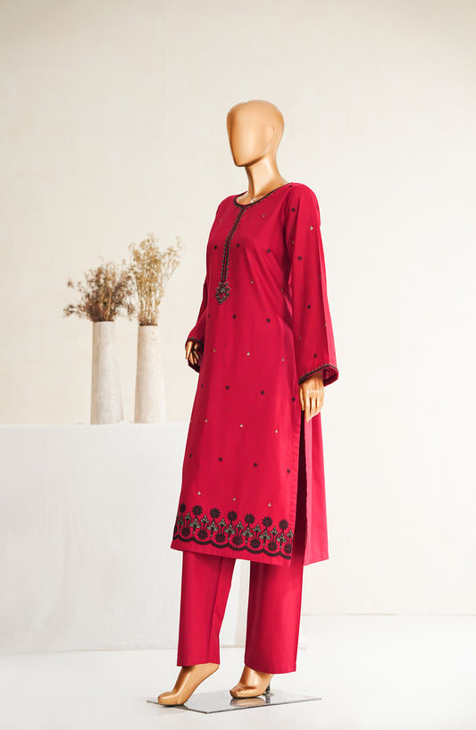 Maanavi by Amna Khadija Luxury Embroidered Khaddar Stitched 2 Piece Suit - MEK-04 - AM25MEKH - Red - Winter Collection