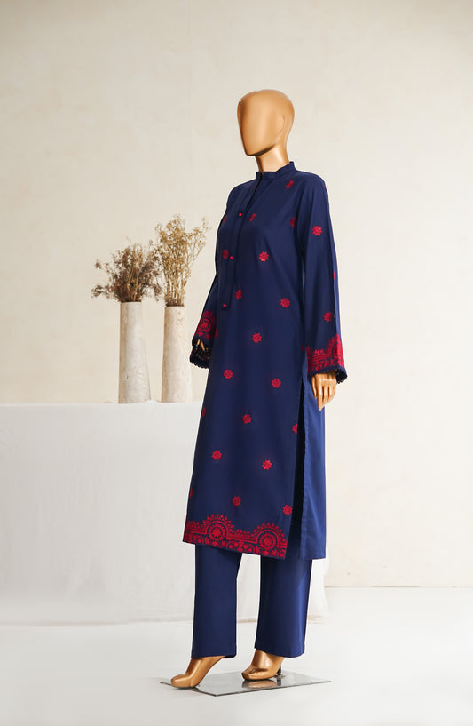 Maanavi by Amna Khadija Luxury Embroidered Khaddar Stitched 2 Piece Suit - MEK-03 - AM25MEKH - Blue - Winter Collection