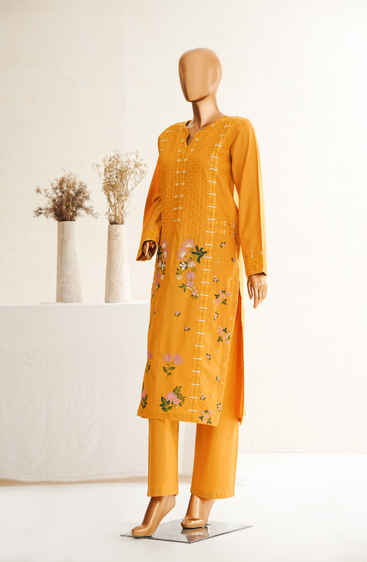 Maanavi by Amna Khadija Luxury Embroidered Khaddar Stitched 2 Piece Suit - MEK-02 - AM25MEKH - Mustard - Winter Collection