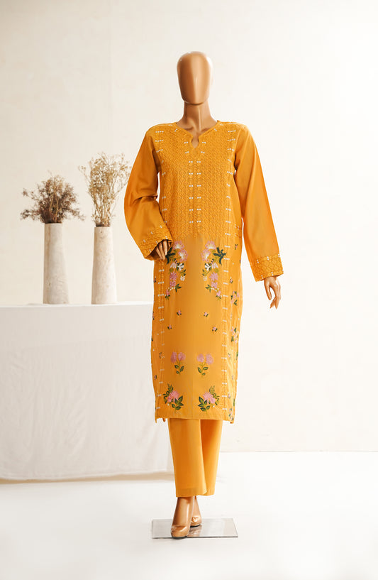 Maanavi by Amna Khadija Luxury Embroidered Khaddar Stitched 2 Piece Suit - MEK-02 - AM25MEKH - Mustard - Winter Collection