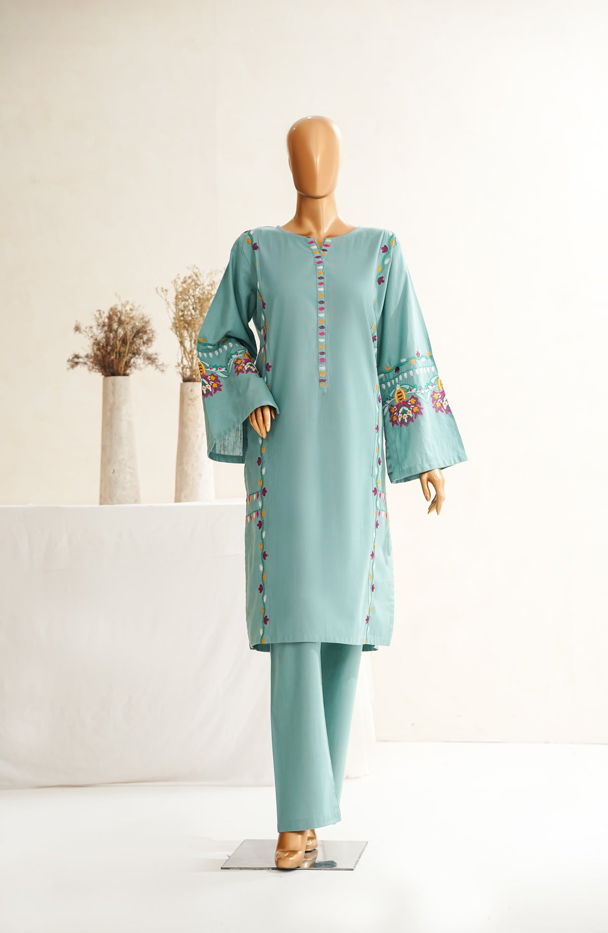 Maanavi by Amna Khadija Luxury Embroidered Khaddar Stitched 2 Piece Suit - MEK-01 - AM25MEKH - Blue - Winter Collection