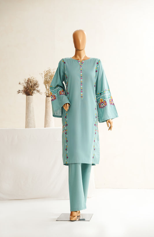 Maanavi by Amna Khadija Luxury Embroidered Khaddar Stitched 2 Piece Suit - MEK-01 - AM25MEKH - Blue - Winter Collection