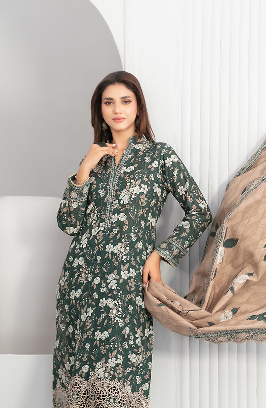 Madea by Tawakkal Fabrics Embroidered Khaddar Unstitched 3 Piece Suit - D-4777 - TF25MDEA - Green - Winter Collection