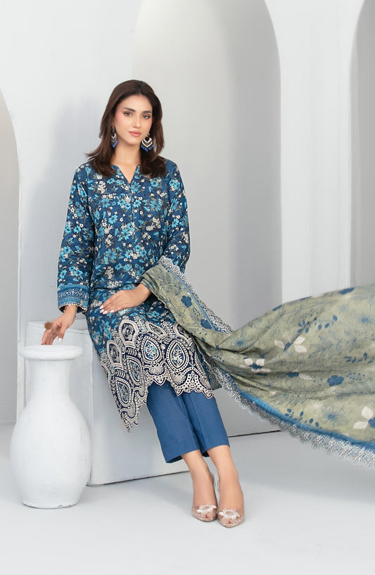 Madea by Tawakkal Fabrics Embroidered Khaddar Unstitched 3 Piece Suit - D-4776 - TF25MDEA - Blue - Winter Collection