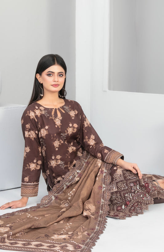 Madea by Tawakkal Fabrics Embroidered Khaddar Unstitched 3 Piece Suit - D-4774 - TF25MDEA - Brown - Winter Collection