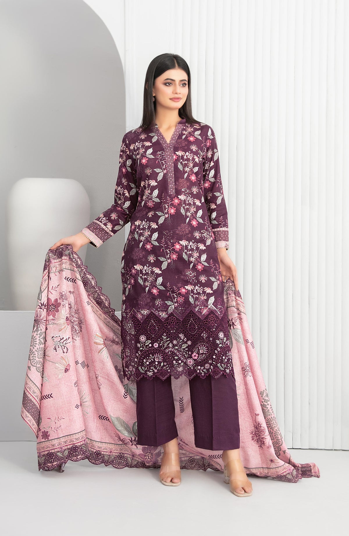 Madea by Tawakkal Fabrics Embroidered Khaddar Unstitched 3 Piece Suit - D-4773 - TF25MDEA - Purple - Winter Collection