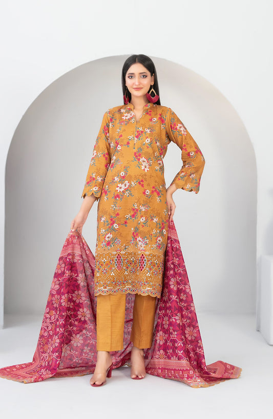 Madea by Tawakkal Fabrics Embroidered Khaddar Unstitched 3 Piece Suit - D-4772 - TF25MDEA - Mustard - Winter Collection