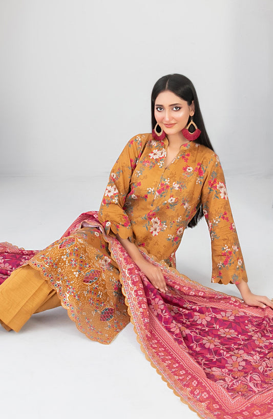 Madea by Tawakkal Fabrics Embroidered Khaddar Unstitched 3 Piece Suit - D-4772 - TF25MDEA - Mustard - Winter Collection