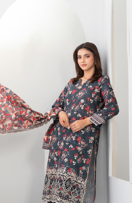 Madea by Tawakkal Fabrics Embroidered Khaddar Unstitched 3 Piece Suit - D-4770 - TF25MDEA - Blue - Winter Collection