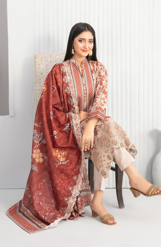 Madea by Tawakkal Fabrics Embroidered Khaddar Unstitched 3 Piece Suit - D-4769 - TF25MDEA - Rust - Winter Collection
