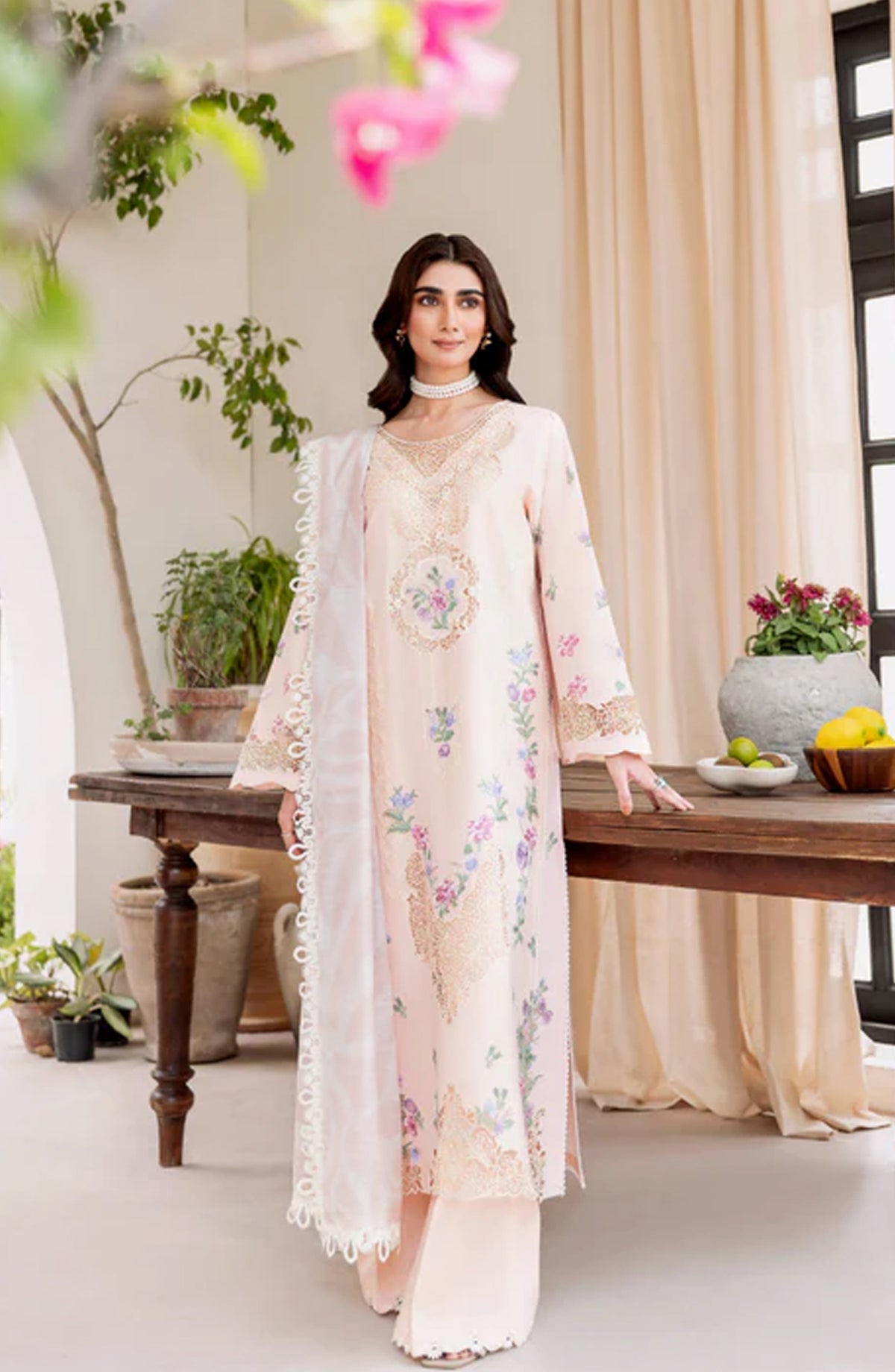 Magnolia Garden by Manara Embroidered Lawn Unstitched 3 Piece Suit - CELINE - MNR25MG - Peach - Summer Collection