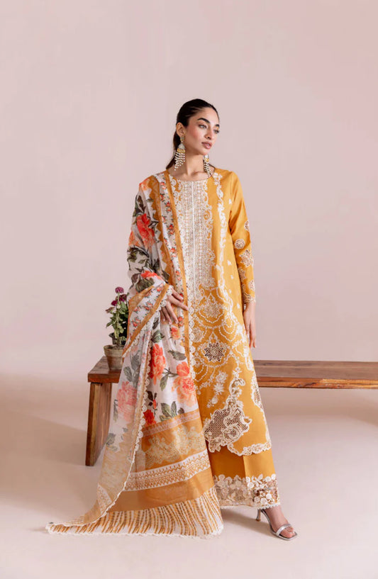 Magnolia Garden by Manara Embroidered Lawn Unstitched 3 Piece Suit - MARYGOLD - MNR25MG - Mustard - Summer Collection