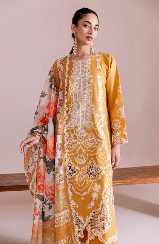 Magnolia Garden by Manara Embroidered Lawn Unstitched 3 Piece Suit - MARYGOLD - MNR25MG - Mustard - Summer Collection
