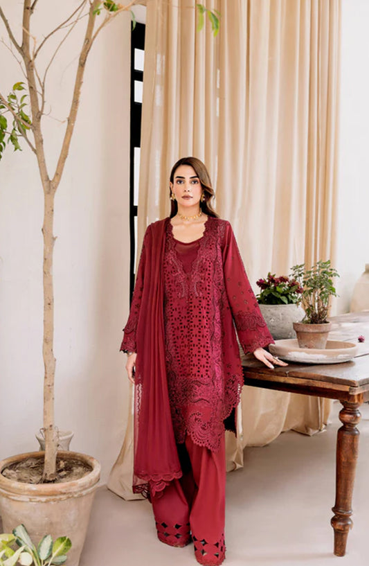 Magnolia Garden by Manara Embroidered Lawn Unstitched 3 Piece Suit - SCARLETT - MNR25MG - Maroon - Summer Collection