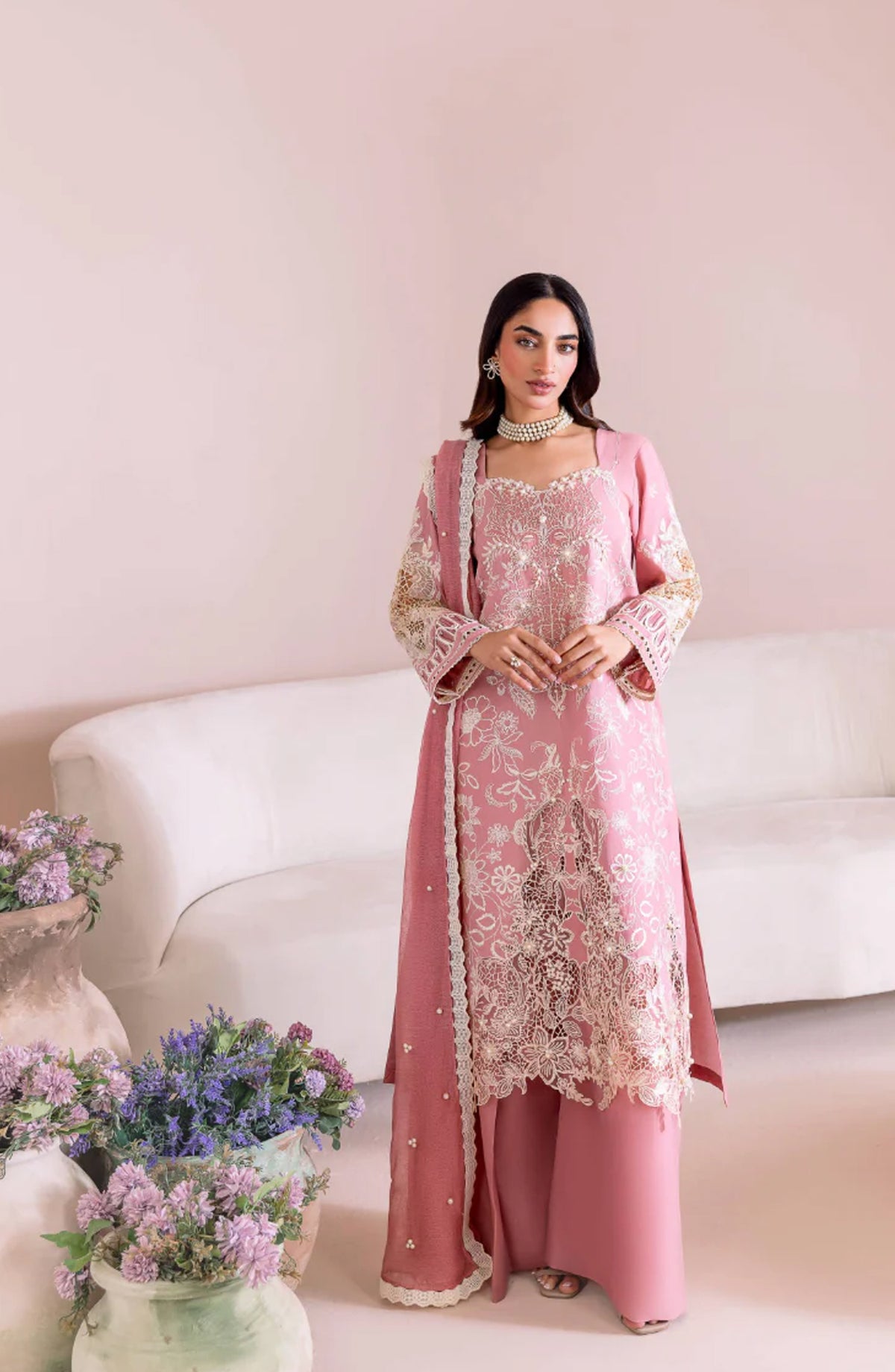 Magnolia Garden by Manara Embroidered Lawn Unstitched 3 Piece Suit - TEAROSE - MNR25MG - Pink - Summer Collection