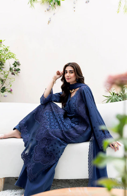 Magnolia Garden by Manara Embroidered Lawn Unstitched 3 Piece Suit - INDIGO - MNR25MG - Blue - Summer Collection