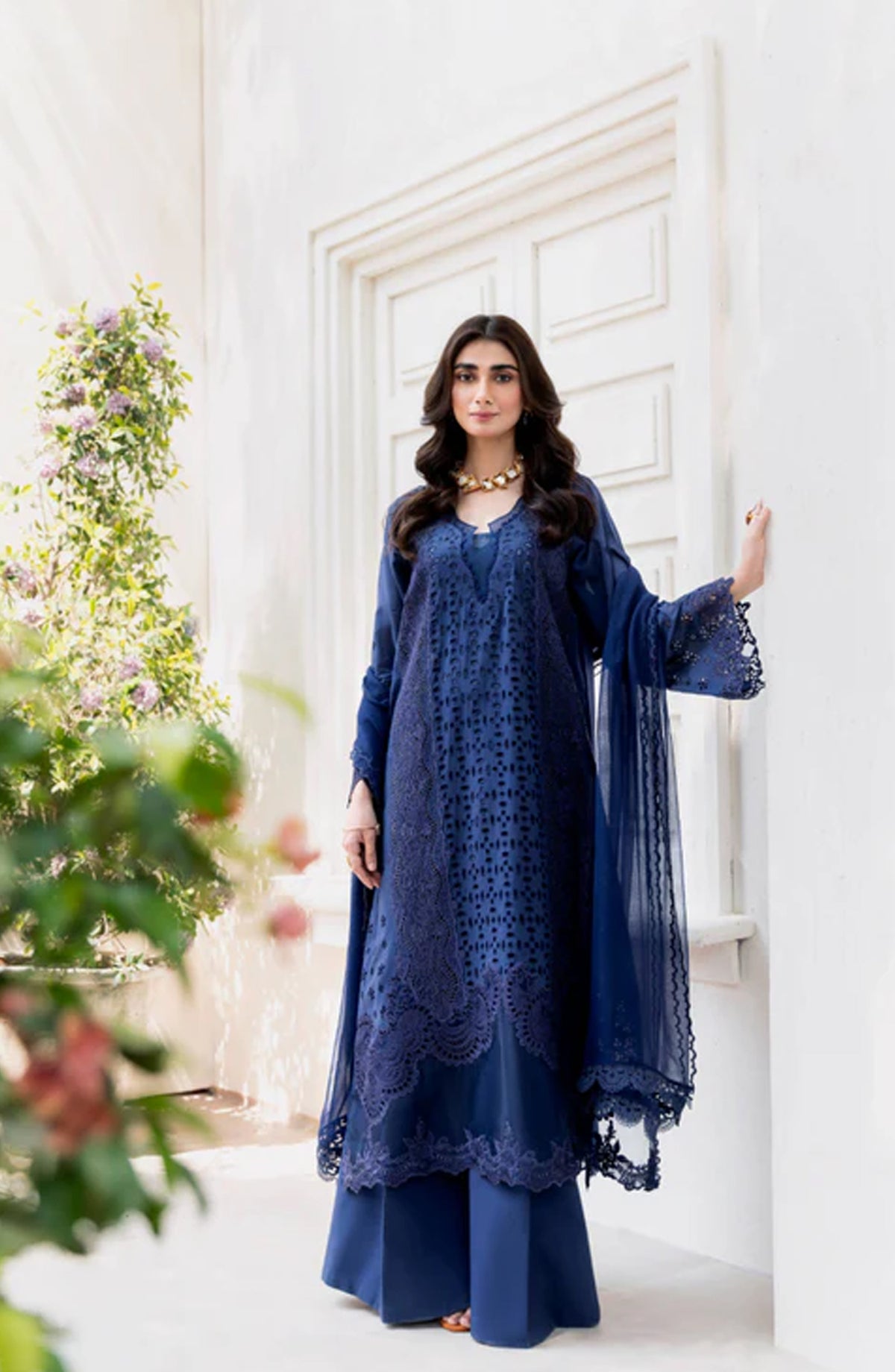 Magnolia Garden by Manara Embroidered Lawn Unstitched 3 Piece Suit - INDIGO - MNR25MG - Blue - Summer Collection