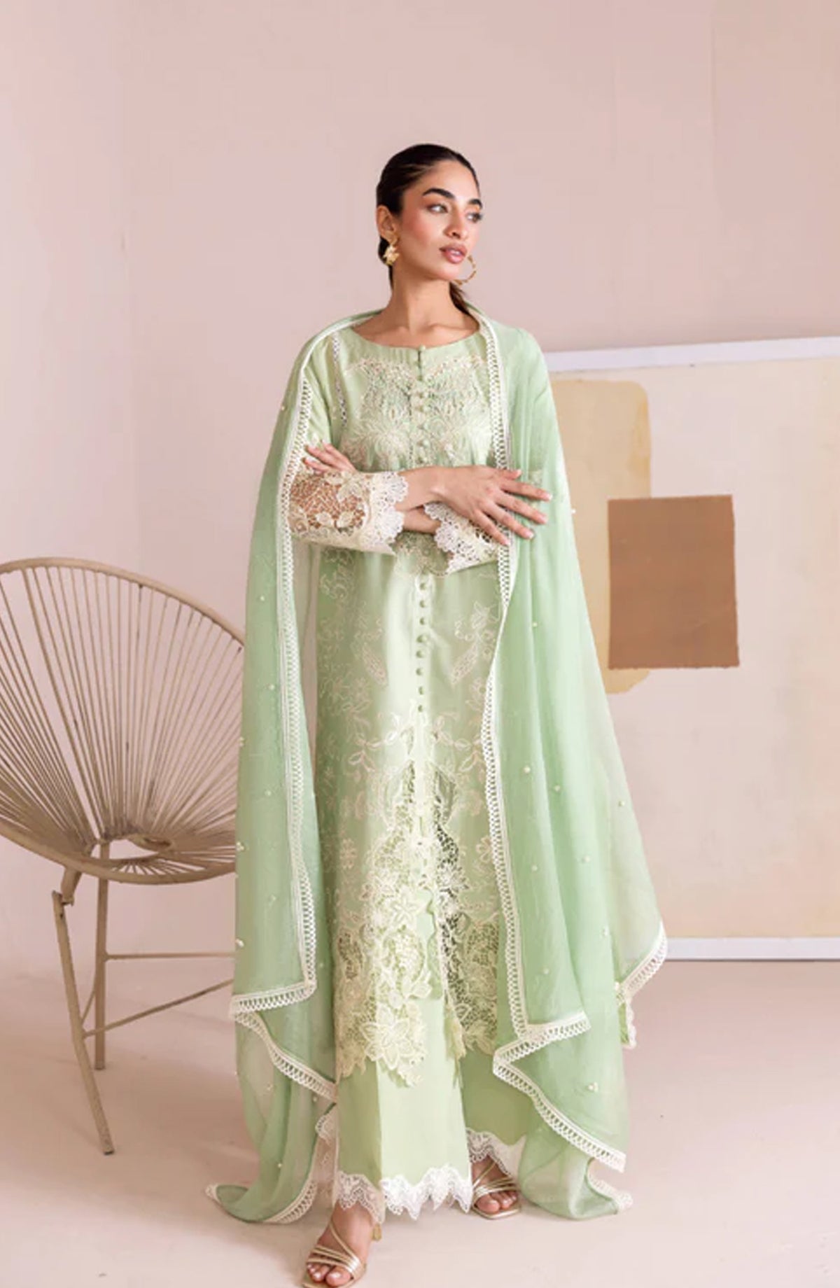 Magnolia Garden by Manara Embroidered Lawn Unstitched 3 Piece Suit - SAGE - MNR25MG - Green - Summer Collection