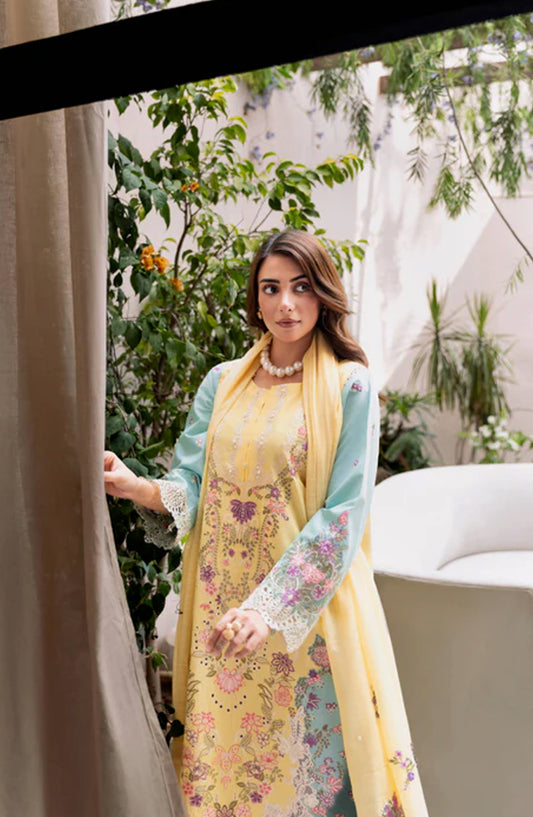 Magnolia Garden by Manara Embroidered Lawn Unstitched 3 Piece Suit - MACARON - MNR25MG - Yellow - Summer Collection