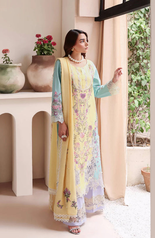 Magnolia Garden by Manara Embroidered Lawn Unstitched 3 Piece Suit - MACARON - MNR25MG - Yellow - Summer Collection