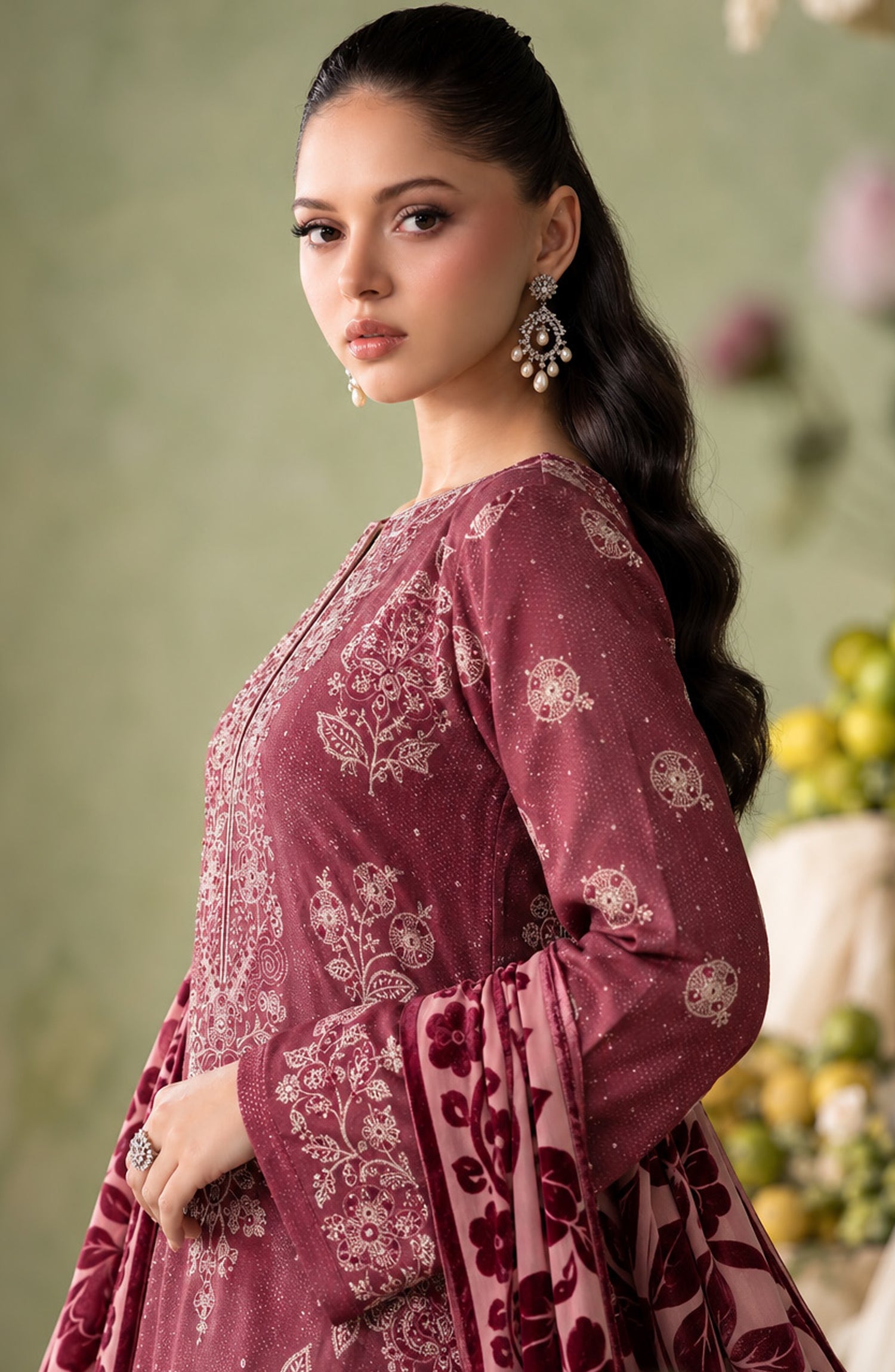 Mah-e-Naaz by Amna Khadija Embroidered Chamki Dhanak Unstitched 3 Piece Suit - D-01 - AM26MHN - Pink - Winter Collection