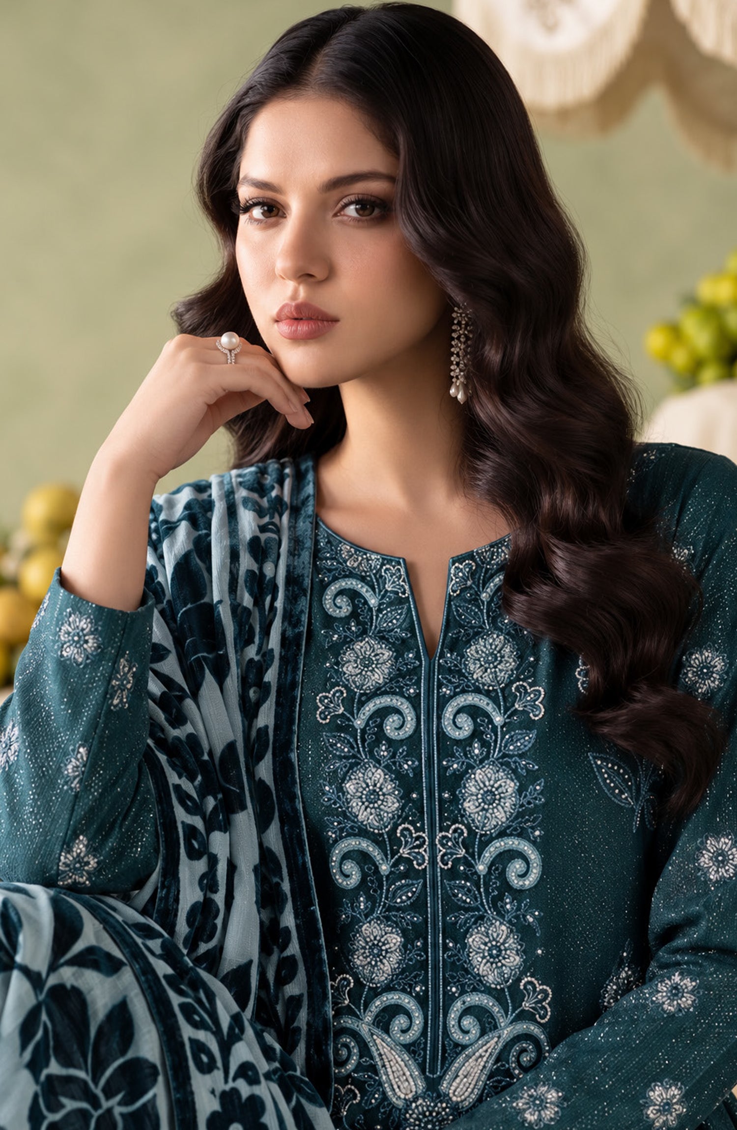 Mah-e-Naaz by Amna Khadija Embroidered Chamki Dhanak Unstitched 3 Piece Suit - D-03 - AM26MHN - Blue - Winter Collection