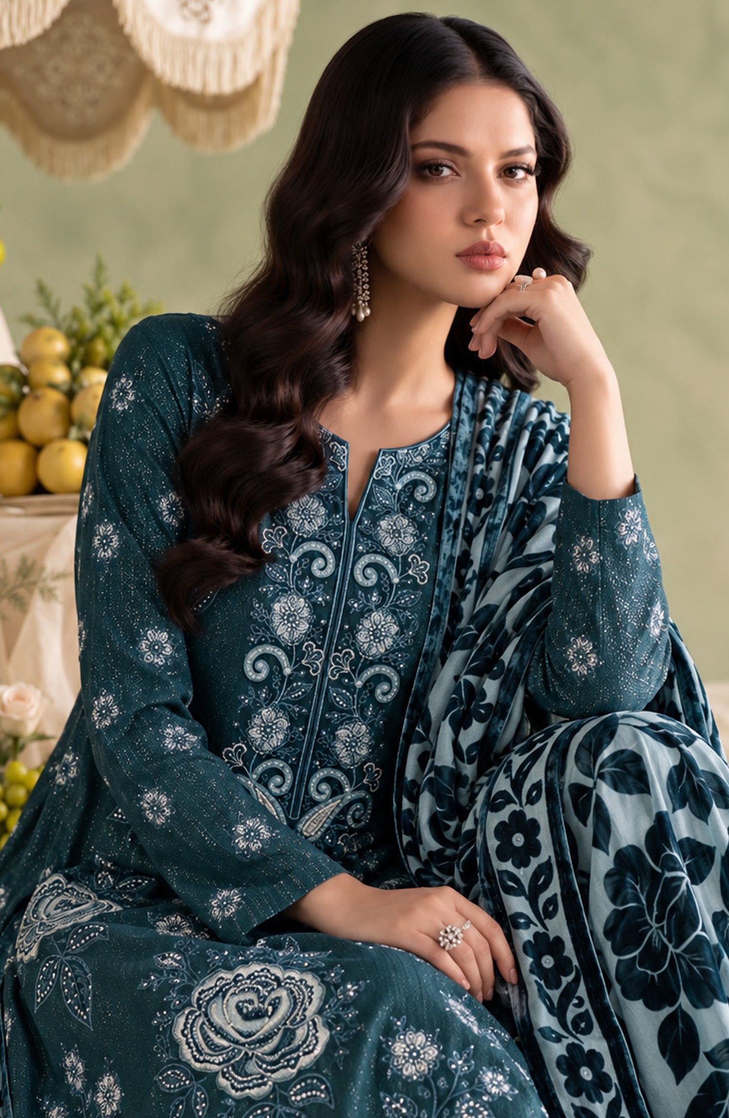 Mah-e-Naaz by Amna Khadija Embroidered Chamki Dhanak Unstitched 3 Piece Suit - D-03 - AM26MHN - Blue - Winter Collection