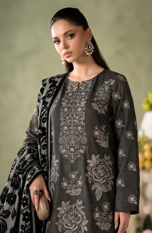 Mah-e-Naaz by Amna Khadija Embroidered Chamki Dhanak Unstitched 3 Piece Suit - D-05 - AM26MHN - Black - Winter Collection