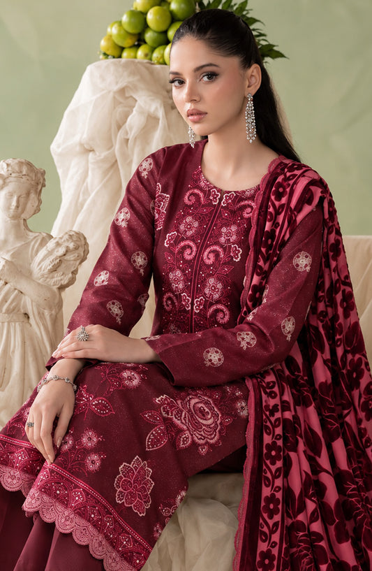 Mah-e-Naaz by Amna Khadija Embroidered Chamki Dhanak Unstitched 3 Piece Suit - D-06 - AM26MHN - Maroon - Winter Collection