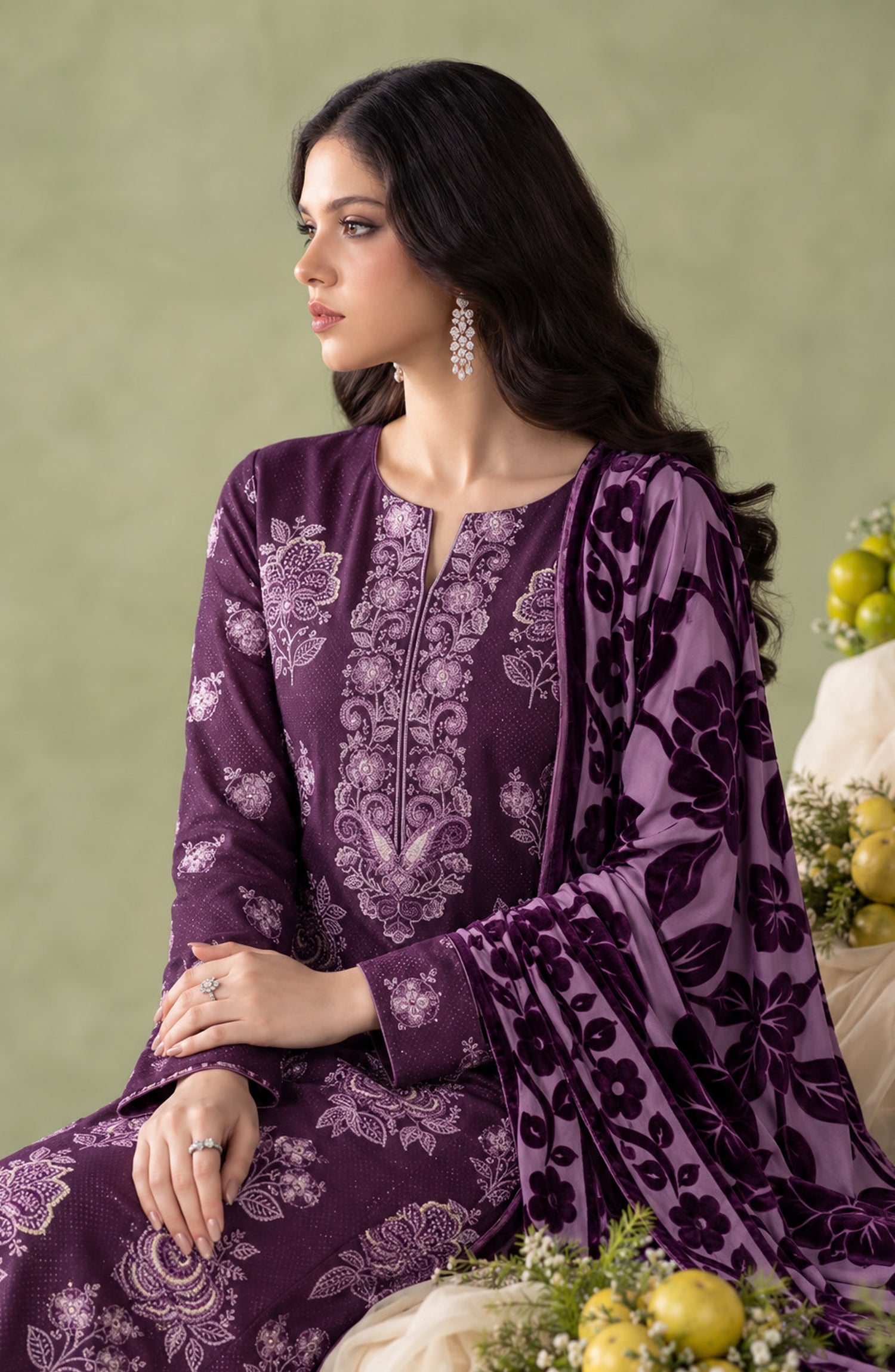 Mah-e-Naaz by Amna Khadija Embroidered Chamki Dhanak Unstitched 3 Piece Suit - D-08 - AM26MHN - Purple - Winter Collection