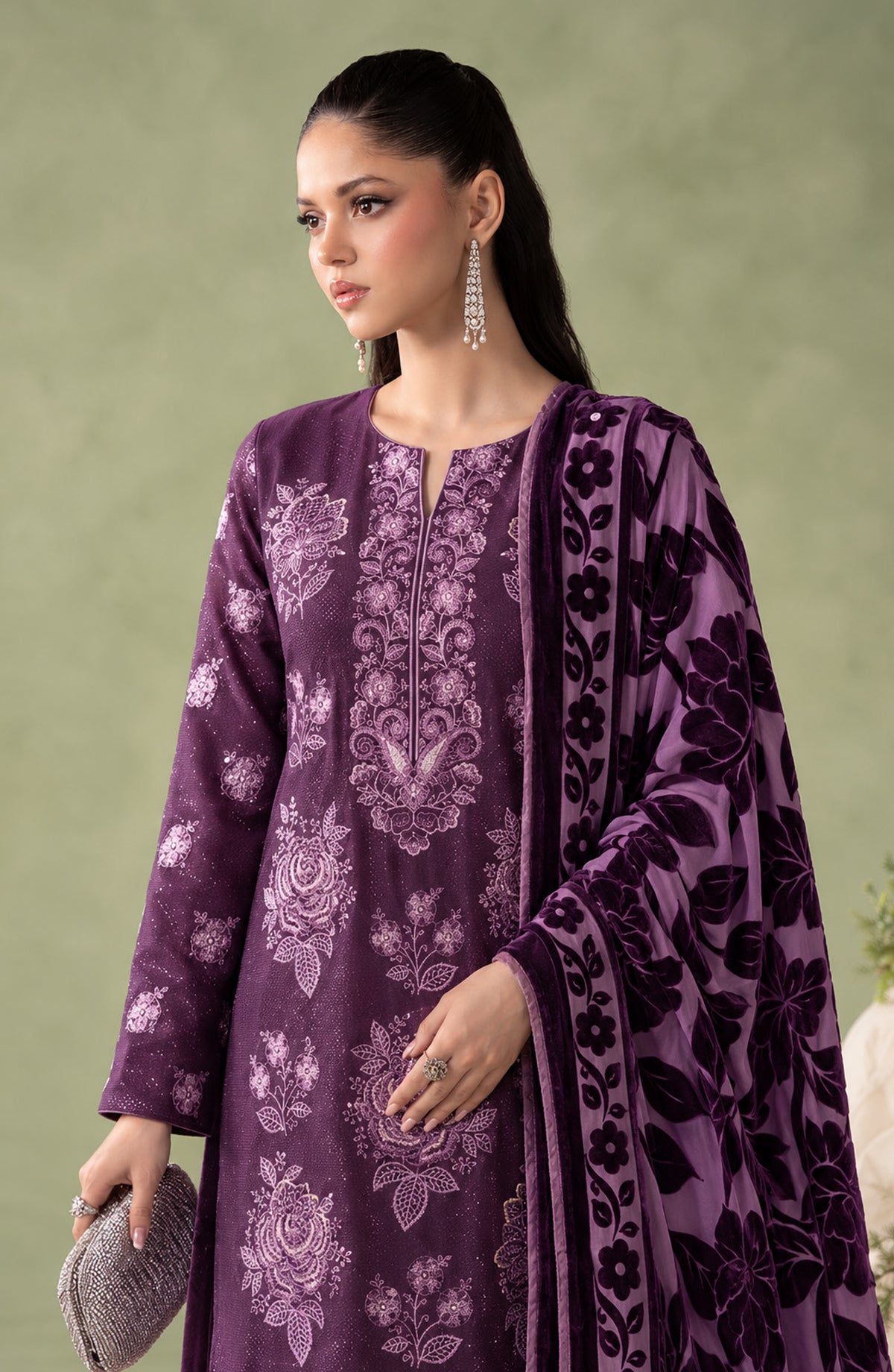 Mah-e-Naaz by Amna Khadija Embroidered Chamki Dhanak Unstitched 3 Piece Suit - D-08 - AM26MHN - Purple - Winter Collection