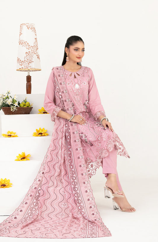 Mahara by Tawakkal Fabrics Embroidered Lawn Unstitched 3 Piece Suit - D-4019 - TF26HRA - Pink - Summer Collection