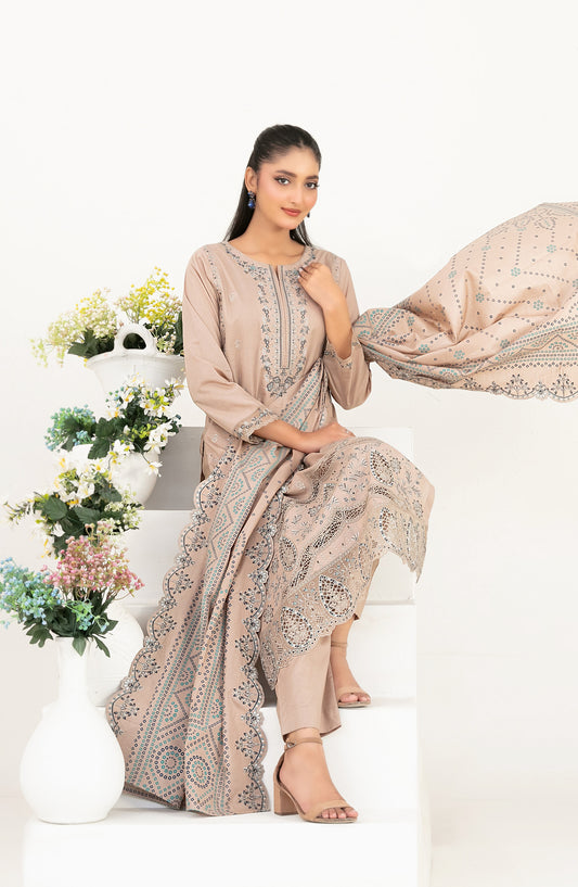 Mahara by Tawakkal Fabrics Embroidered Lawn Unstitched 3 Piece Suit - D-4012 - TF26HRA - Peach - Summer Collection