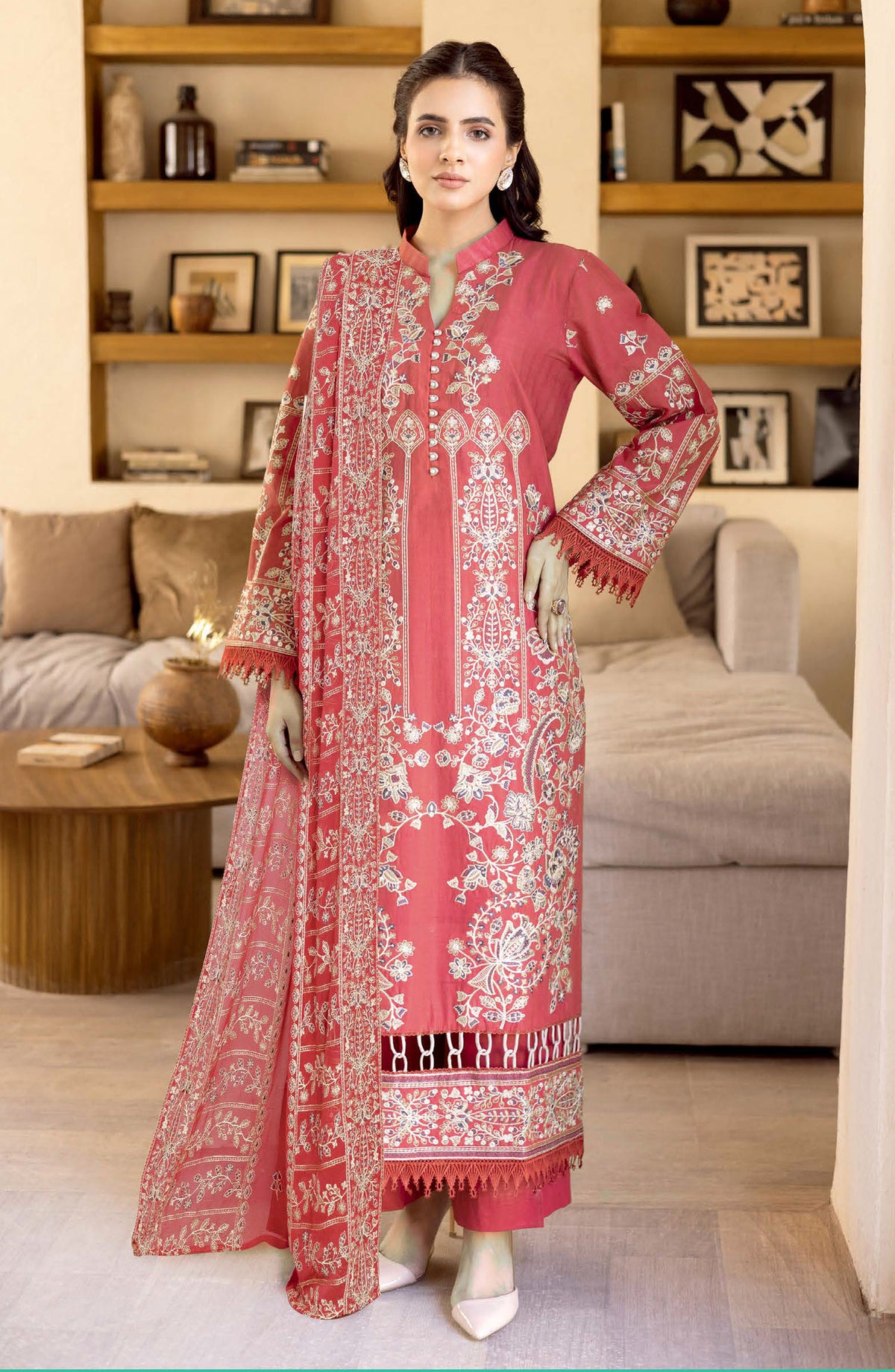Maheer by Johra Embroidered Lawn Unstitched 3 Piece Suit - JH-753 - JH25MHR - Red - Summer Collection