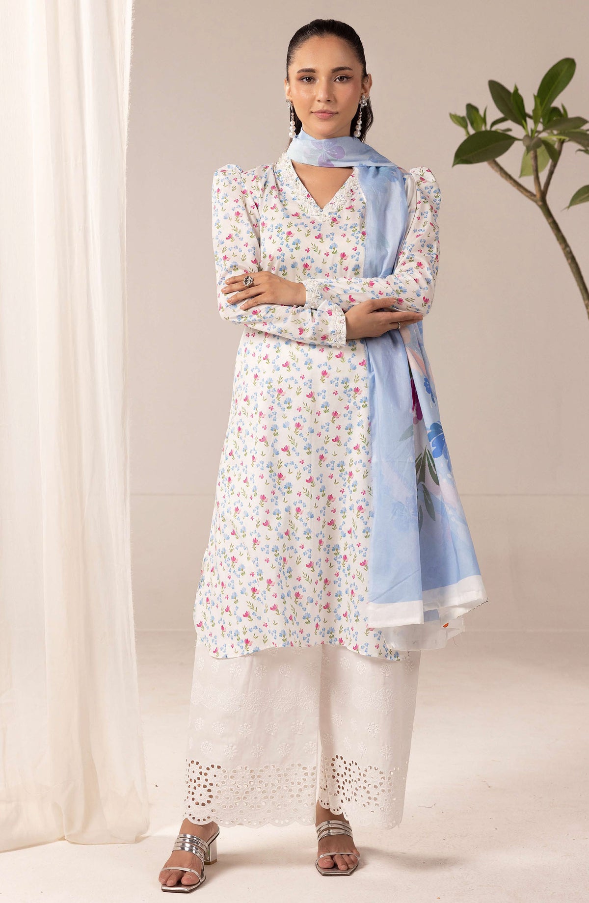 Mahee's by Riaz Arts Embroidered Lawn Unstitched 3 Piece Suit - Design-08 - RA25PRM - White - Summer Collection