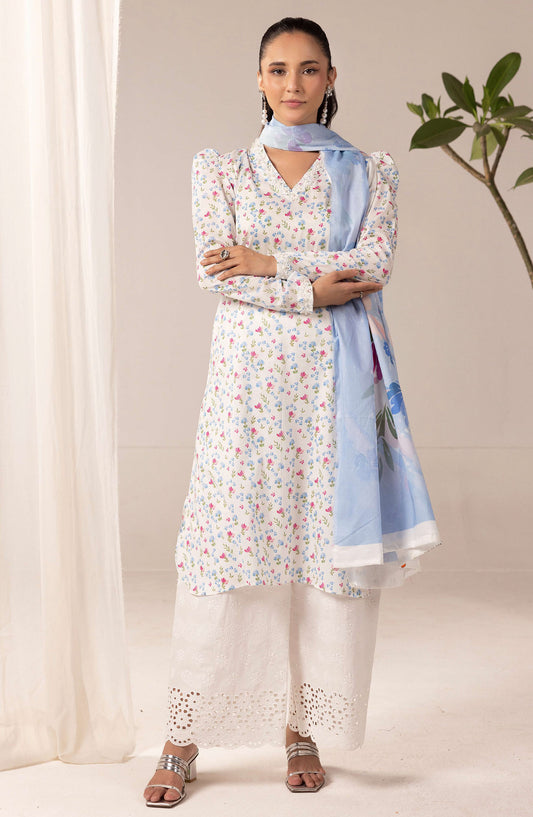 Mahee's by Riaz Arts Embroidered Lawn Unstitched 3 Piece Suit - Design-08 - RA25PRM - White - Summer Collection