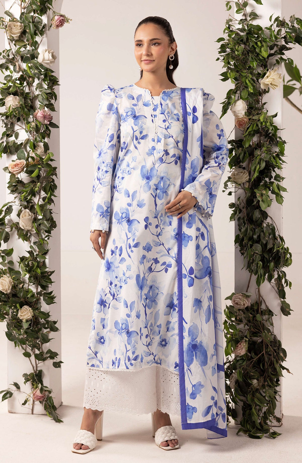 Mahee's by Riaz Arts Embroidered Lawn Unstitched 3 Piece Suit - Design-06 - RA25PRM - Blue - Summer Collection